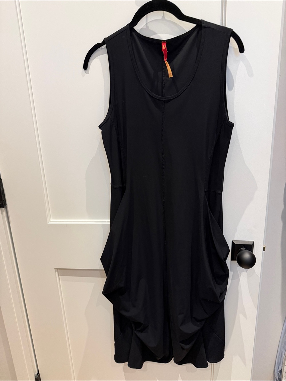 Black Sleeveless Midi Dress with Draped Pockets